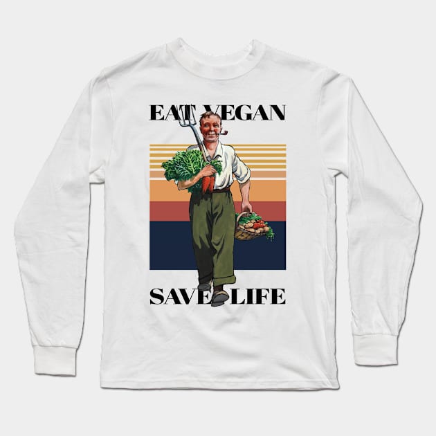 Vintage Vegetarian Old Man Long Sleeve T-Shirt by KewaleeTee